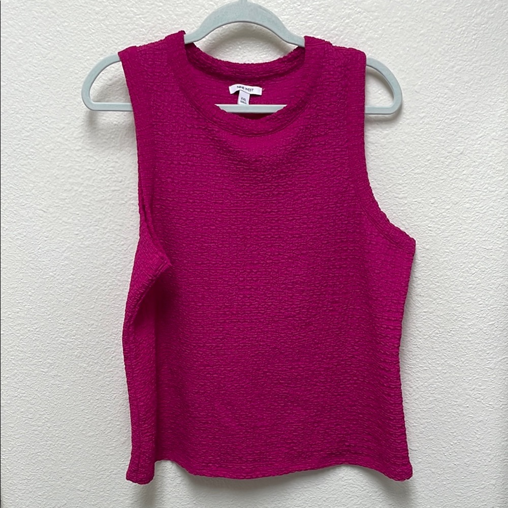 Nine West Women's XXL Sleeveless Puckered Textured Dark Pink Tank Top